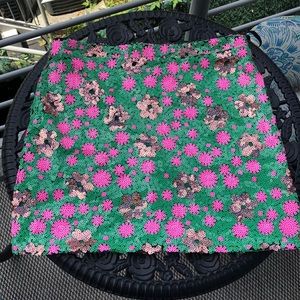 Topshop Green and Pink Flower Sequin Skirt